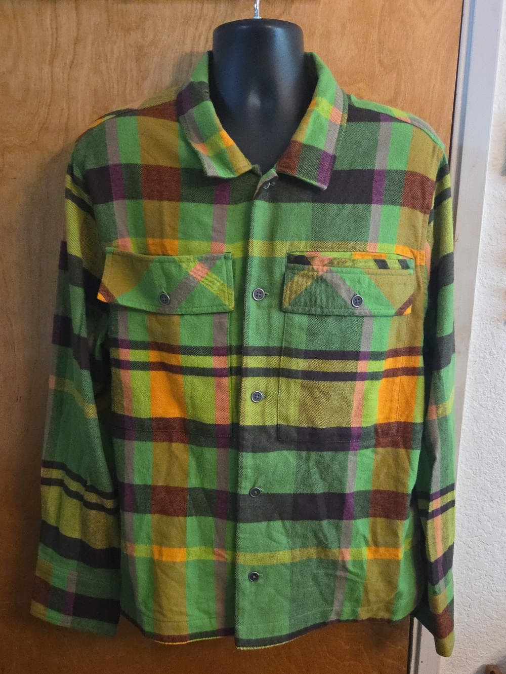 Jerome Lammar And Now This Green And Yellow Plaid Flannel Button Shirt SZ  Large